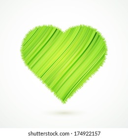 Green heart with abstract herbs texture. Love and ecology concept. Vector