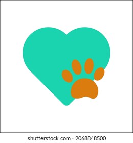 Green Heart With Animal Pawprint Concept Icon - Sign Symbol Of Caring For Nature. 