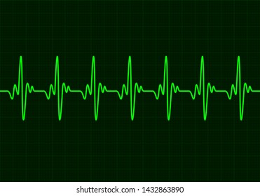 Green heart beat monitor pulse line vector background