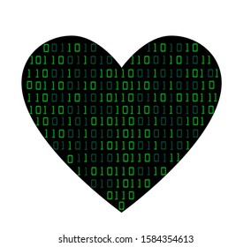 Green Heart Of Binary Code. Concept Of Virtual Love, Online Dating, Robotization, Artificial Intelligence. Valentine's Day.
EPS 10.  
Flat Vector Illustration  Isolated On White Background