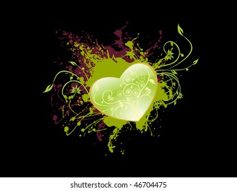 green heart with black backdrop, illustration wallpaper