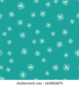 Green Heart in the center of darts target aim icon isolated seamless pattern on green background. Valentines day.  Vector Illustration