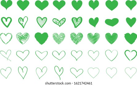 Green heart contour vector. Hand drawn love icon isolated. Paint brush stroke heart icon. Hand drawn vector for love logo, heart symbol, doodle icon and Valentine's day. Painted grunge vector shape