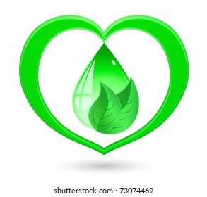 green heart with drop