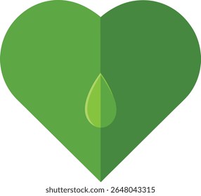 A green heart with a green drop in the center isolated on white background
