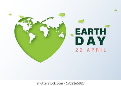 Green heart with earth day and world environment day concept.Paper art of ecology and environment.Vector illustration.