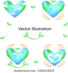 Green heart earth, love earth Vector illustration