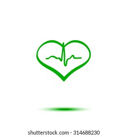 Green heart and ecg hand-drawn vector icon