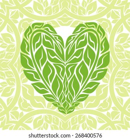 Green heart eco leaves vector illustration
