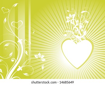 green heart frame for text with floral elements background, vector illustration