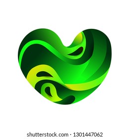 Green heart with gradient. Beautiful smooth heart. 