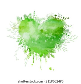 A green heart of grass. Ecology protection. Caring for nature. Vector illustration