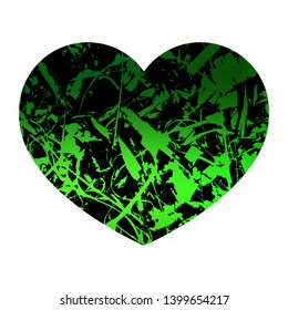 Green heart from grass pattern. Eco concept. Grunge green heart. Vector illustration.