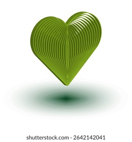 Green heart icon. 3D romantic shape. Organic vector symbol. Smooth love figure.