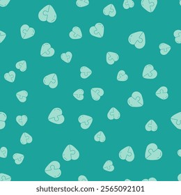 Green Heart icon isolated seamless pattern on green background. Romantic symbol linked, join, passion and wedding. Valentine day symbol.  Vector