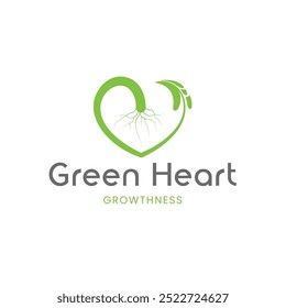 Green Heart Icon Logo Combining Leaf and Roots for Eco-Friendly Branding  
