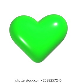 Green Heart Isolated 3d realistic vector illustration plastic shiny love symbol