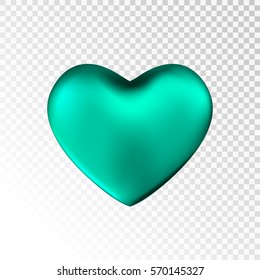 Green heart isolated on transparent  background. Happy Valentine's day greeting template. Vector illustration.