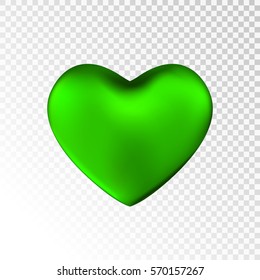 Green heart isolated on transparent  background. Happy Valentine's day greeting template. Vector illustration.