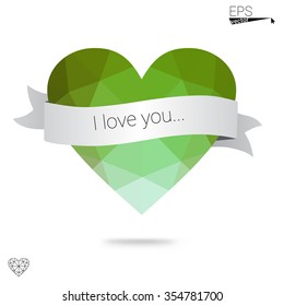 Green heart isolated on white background. Geometric rumpled triangular low poly origami style gradient graphic illustration. Vector polygonal design for your business. Green heart isolated on white background. Geometric rumpled triangular low poly origami style gradient graphic illustration. Vector polygonal design for your business.
