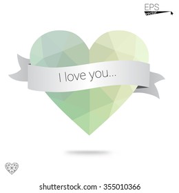Green heart isolated on white background. Geometric rumpled triangular low poly origami style gradient graphic illustration. Vector polygonal design for your business.