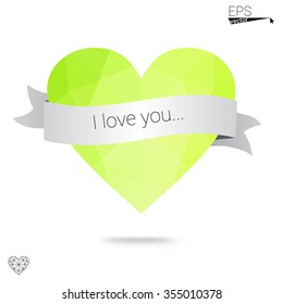 Green heart isolated on white background. Geometric rumpled triangular low poly origami style gradient graphic illustration. Vector polygonal design for your business.