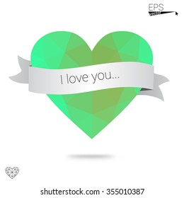 Green heart isolated on white background. Geometric rumpled triangular low poly origami style gradient graphic illustration. Vector polygonal design for your business.