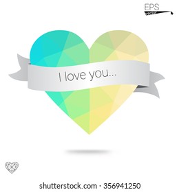 Green heart isolated on white background. Geometric rumpled triangular low poly origami style gradient graphic illustration. Vector polygonal design for your business.