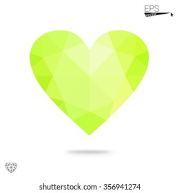 Green heart isolated on white background. Geometric rumpled triangular low poly origami style gradient graphic illustration. Vector polygonal design for your business.