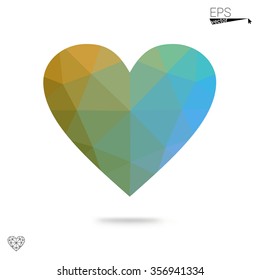 Green heart isolated on white background. Geometric rumpled triangular low poly origami style gradient graphic illustration. Vector polygonal design for your business.