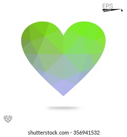 Green heart isolated on white background. Geometric rumpled triangular low poly origami style gradient graphic illustration. Vector polygonal design for your business. Green heart isolated on white background. Geometric rumpled triangular low poly origami style gradient graphic illustration. Vector polygonal design for your business.