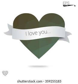 Green heart isolated on white background. Geometric rumpled triangular low poly origami style gradient graphic illustration. Vector polygonal design for your business.
