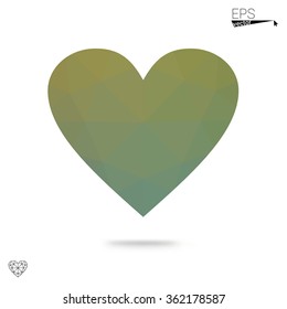 Green heart isolated on white background. Geometric rumpled triangular low poly origami style gradient graphic illustration. Vector polygonal design for your business.