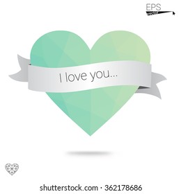Green heart isolated on white background. Geometric rumpled triangular low poly origami style gradient graphic illustration. Vector polygonal design for your business.