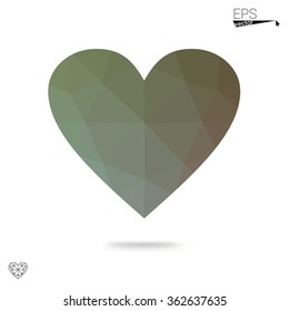Green heart isolated on white background. Geometric rumpled triangular low poly origami style gradient graphic illustration. Vector polygonal design for your business. Green heart isolated on white background. Geometric rumpled triangular low poly origami style gradient graphic illustration. Vector polygonal design for your business.