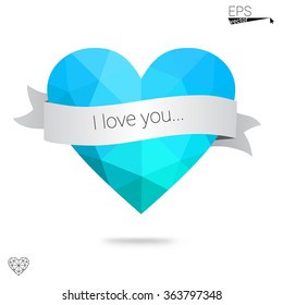 Green heart isolated on white background. Geometric rumpled triangular low poly origami style gradient graphic illustration. Vector polygonal design for your business.