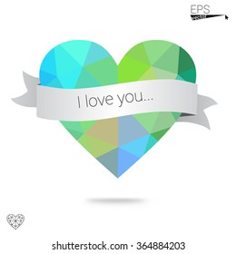 Green heart isolated on white background. Geometric rumpled triangular low poly origami style gradient graphic illustration. Vector polygonal design for your business. Green heart isolated on white background. Geometric rumpled triangular low poly origami style gradient graphic illustration. Vector polygonal design for your business.