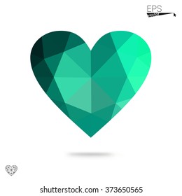 Green heart isolated on white background. Geometric rumpled triangular low poly origami style gradient graphic illustration. Vector polygonal design for your business. Green heart isolated on white background. Geometric rumpled triangular low poly origami style gradient graphic illustration. Vector polygonal design for your business.