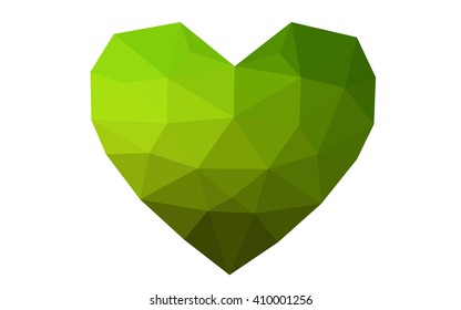 Green heart isolated on white background. Geometric rumpled triangular low poly origami style gradient graphic illustration. Vector polygonal design for your business.