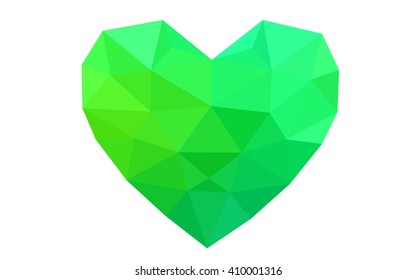 Green heart isolated on white background. Geometric rumpled triangular low poly origami style gradient graphic illustration. Vector polygonal design for your business.