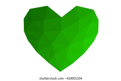 Green heart isolated on white background. Geometric rumpled triangular low poly origami style gradient graphic illustration. Vector polygonal design for your business.