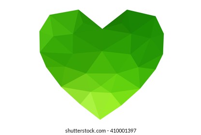 Green heart isolated on white background. Geometric rumpled triangular low poly origami style gradient graphic illustration. Vector polygonal design for your business.