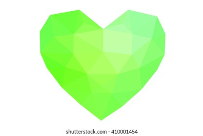 Green heart isolated on white background. Geometric rumpled triangular low poly origami style gradient graphic illustration. Vector polygonal design for your business.