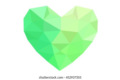 Green heart isolated on white background. Geometric rumpled triangular low poly origami style gradient graphic illustration. Vector polygonal design for your business.