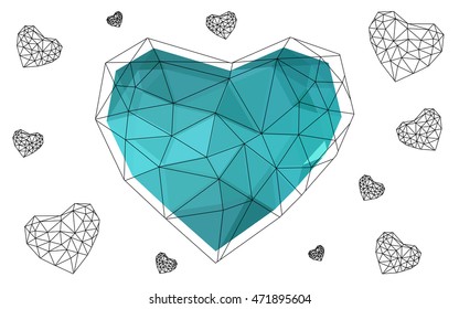 Green heart isolated on white background. Geometric rumpled triangular low poly origami style gradient graphic illustration. Vector polygonal design for your business.