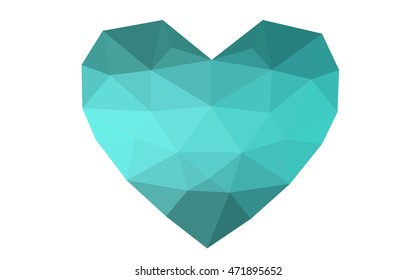 Green heart isolated on white background. Geometric rumpled triangular low poly origami style gradient graphic illustration. Vector polygonal design for your business.