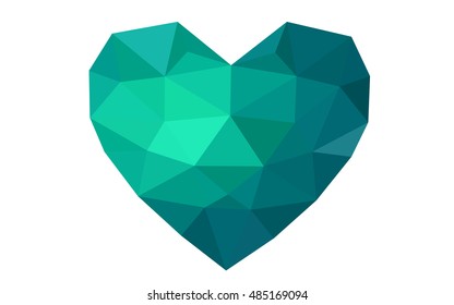 Green heart isolated on white background. Geometric rumpled triangular low poly origami style gradient graphic illustration. Vector polygonal design for your business.