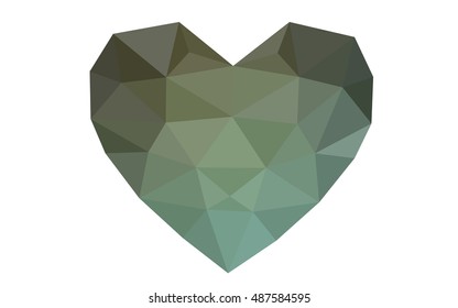 Green heart isolated on white background. Geometric rumpled triangular low poly origami style gradient graphic illustration. Vector polygonal design for your business.