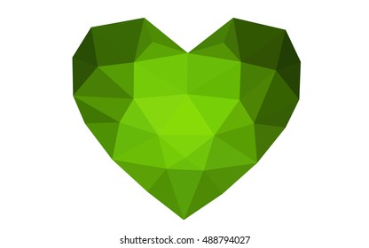 Green heart isolated on white background. Geometric rumpled triangular low poly origami style gradient graphic illustration. Vector polygonal design for your business.
