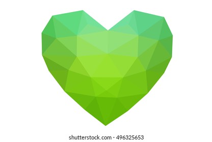 Green heart isolated on white background. Geometric rumpled triangular low poly origami style gradient graphic illustration. Vector polygonal design for your business.